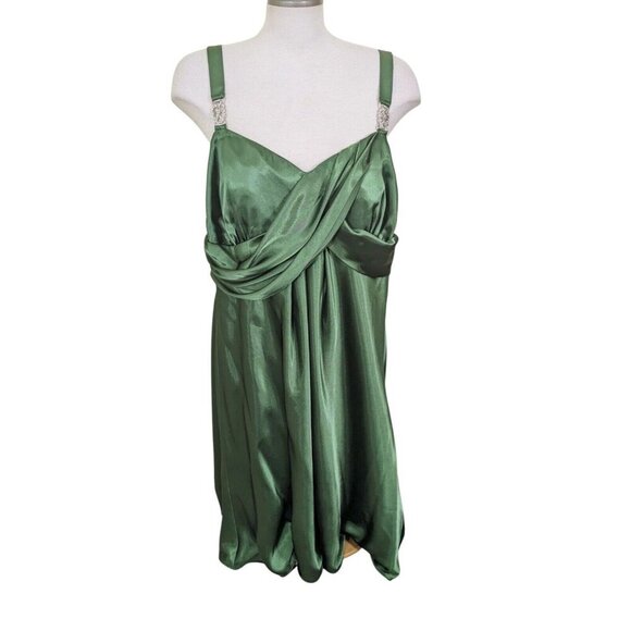 Vintage Y2K Niki Livas NEW Formal Hoco Designer Dress Plus Size 20W Green Satiny - Picture 1 of 9